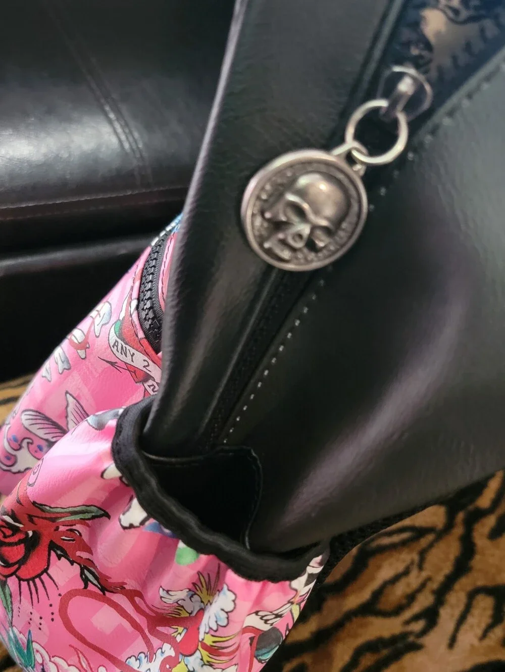 Ed Hardy Pink Tattoo-Print Backpack with Black Trim New
